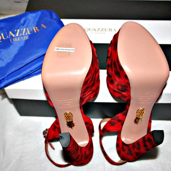 Aquazzura Evita Plateau 130 Red Leopard Suede Platform Sandals US 7/ IT 37  $895 - Picture 8 of 13